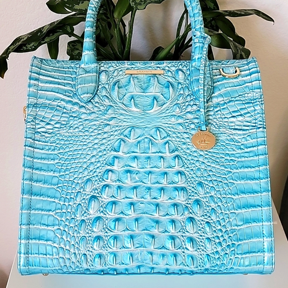 NWT 🌹Brahmin Caroline Handbag Dusty Blue Melbourne Collection leather - Picture 10 of 16